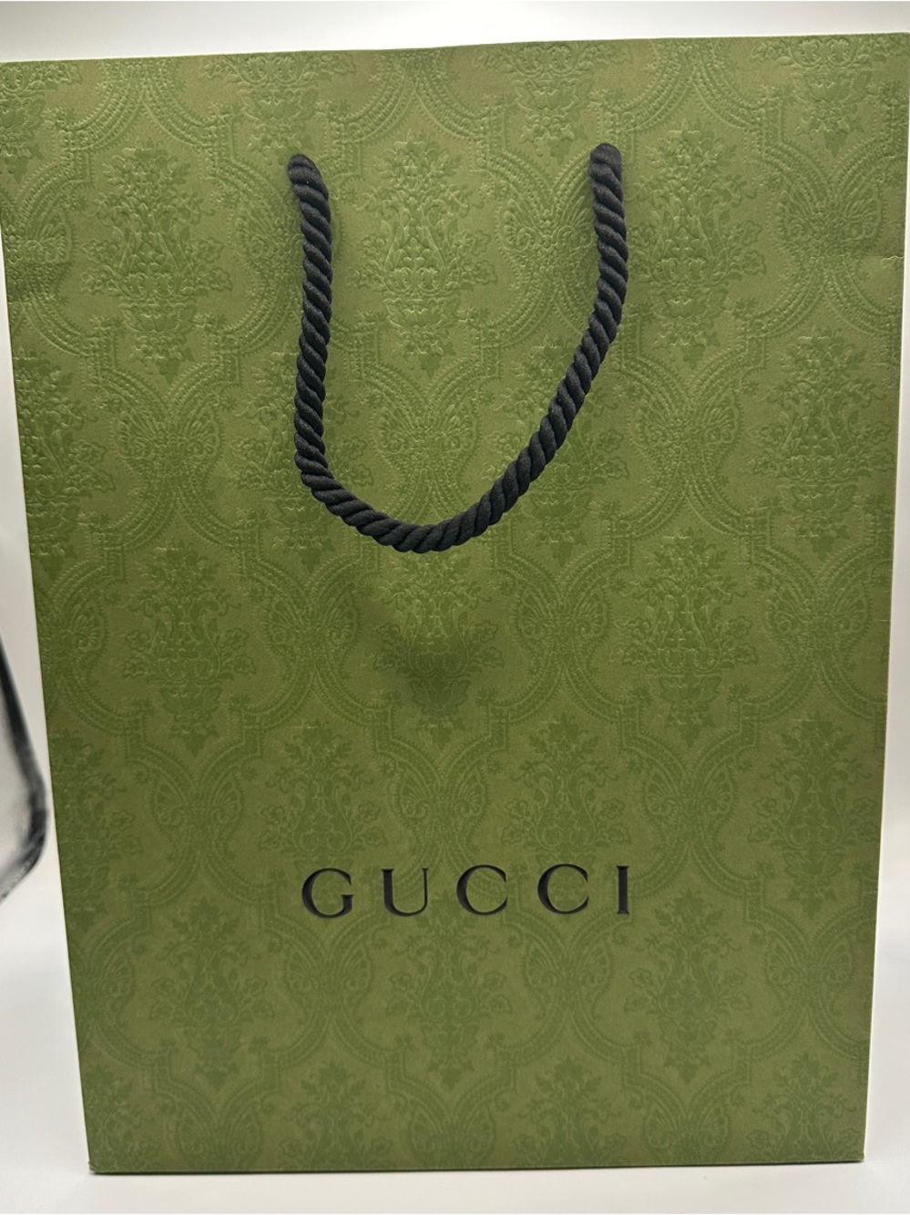 Gucci Green Patterned Shopping Bag with Black Rope Handles